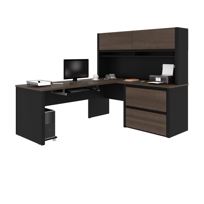 71" x 83" L-shaped Desk with Hutch & Oversized File Cabinet in Antigua & Black - Image 2