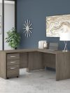 Modern Hickory 60" x 72" L-shaped Desk with Mobile Pedestal