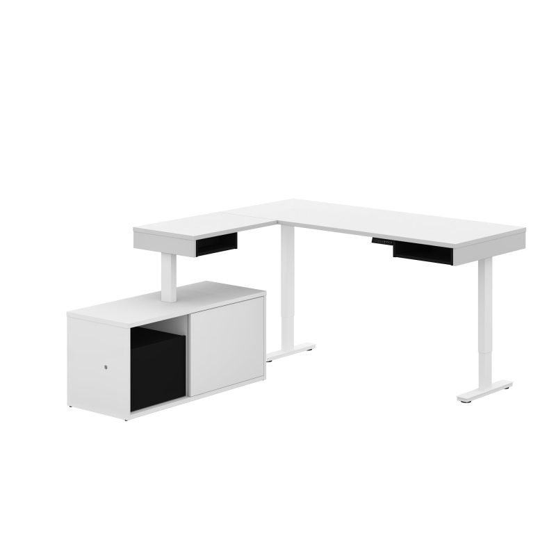 71" Adjustable Standing Desk in Black & White with Credenza - Image 3
