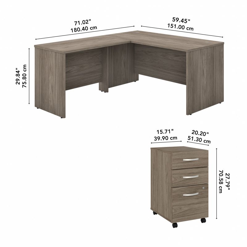 Modern Hickory 60" x 72" L-shaped Desk with Mobile Pedestal - Image 6