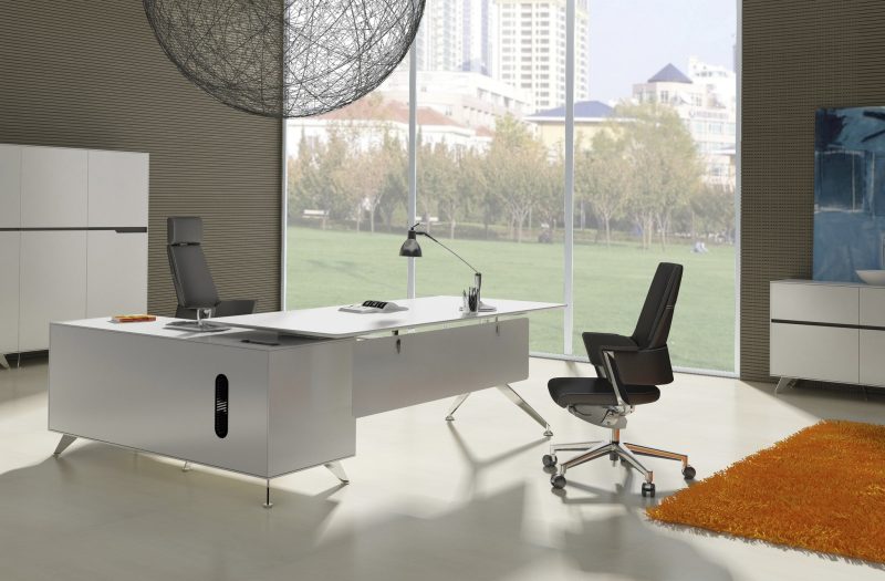 Modern White Lacquer L-shaped Executive Desk with Storage - Image 2
