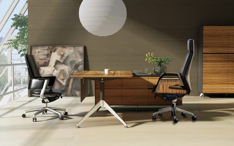 Modern Zebrano Wood L-shaped Executive Desk with Storage - Image 2