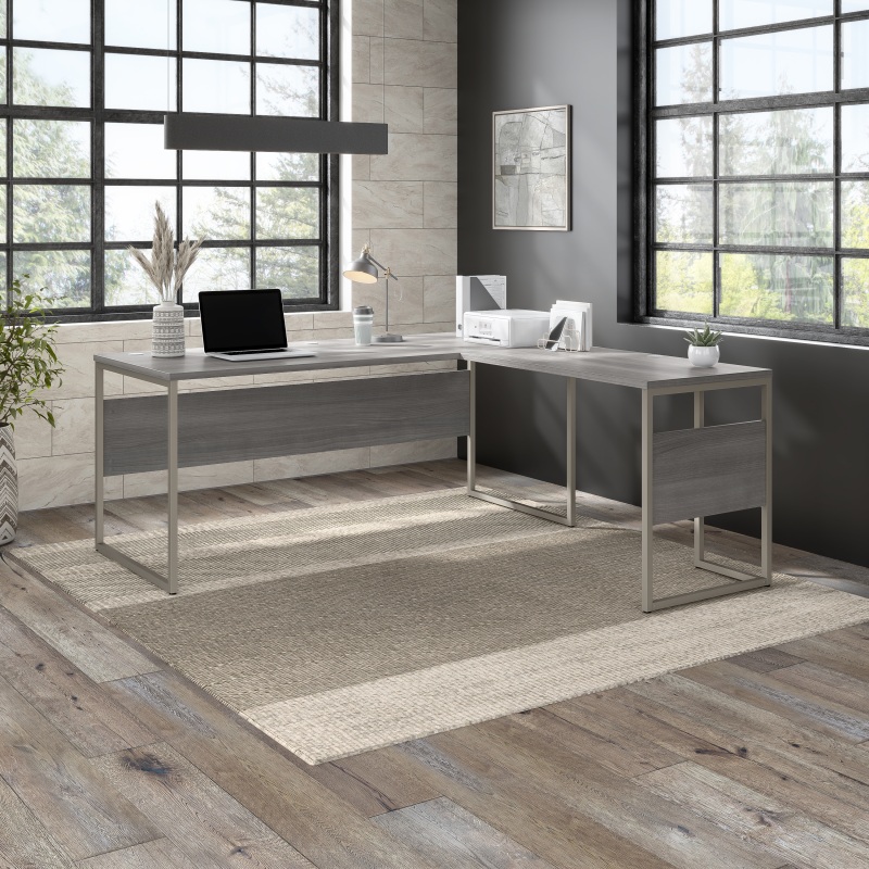 72??Modern Executive L-Shaped Office Desk in Platinum Gray