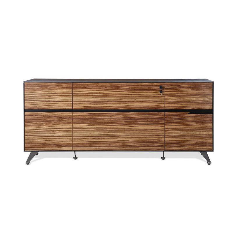 Modern Zebrano Wood L-shaped Desk with Storage (Left Return) - Image 2