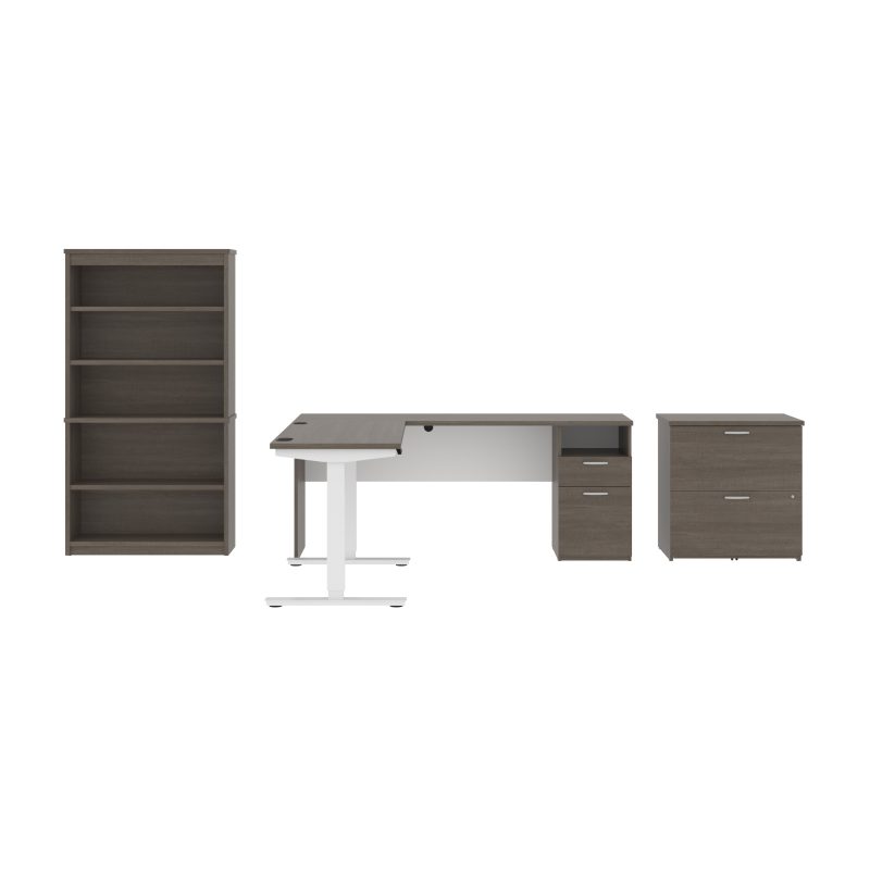 72" L-Shaped Adjustable 3-Piece Desk Set in Bark Gray and White - Image 4