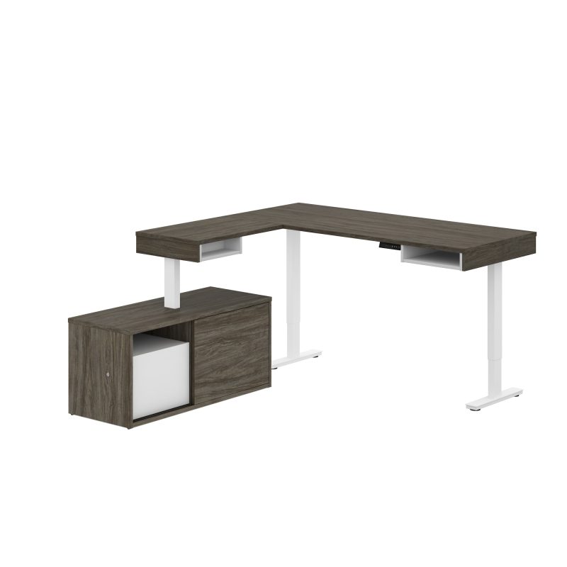 71" Programmable Standing Desk in Walnut Gray and White with Credenza - Image 3