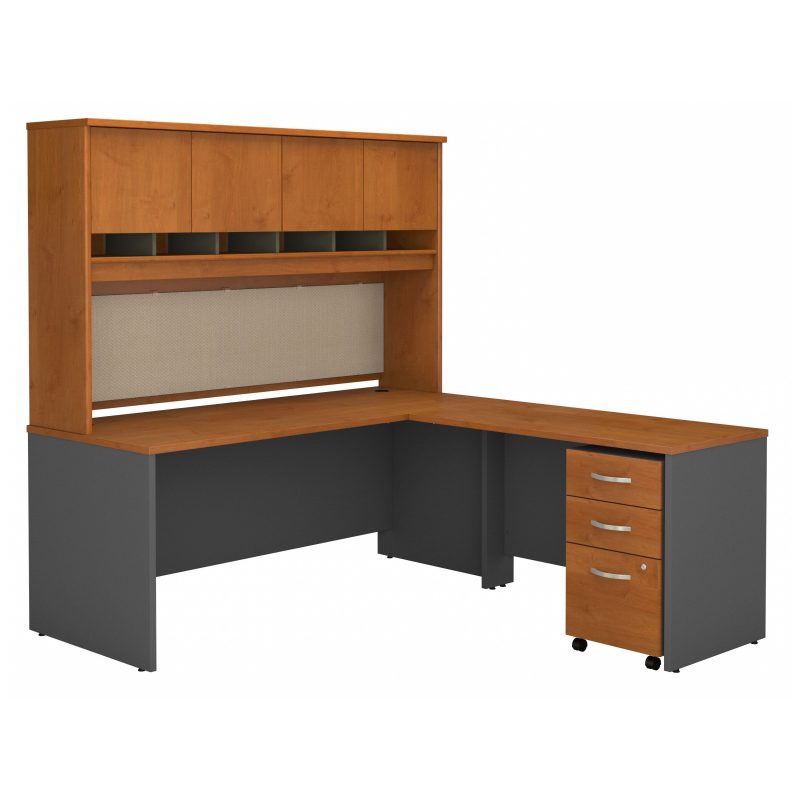 72" L-shaped Desk with Hutch and Mobile File Cabinet in Natural Cherry/Graphite Gray - Image 2
