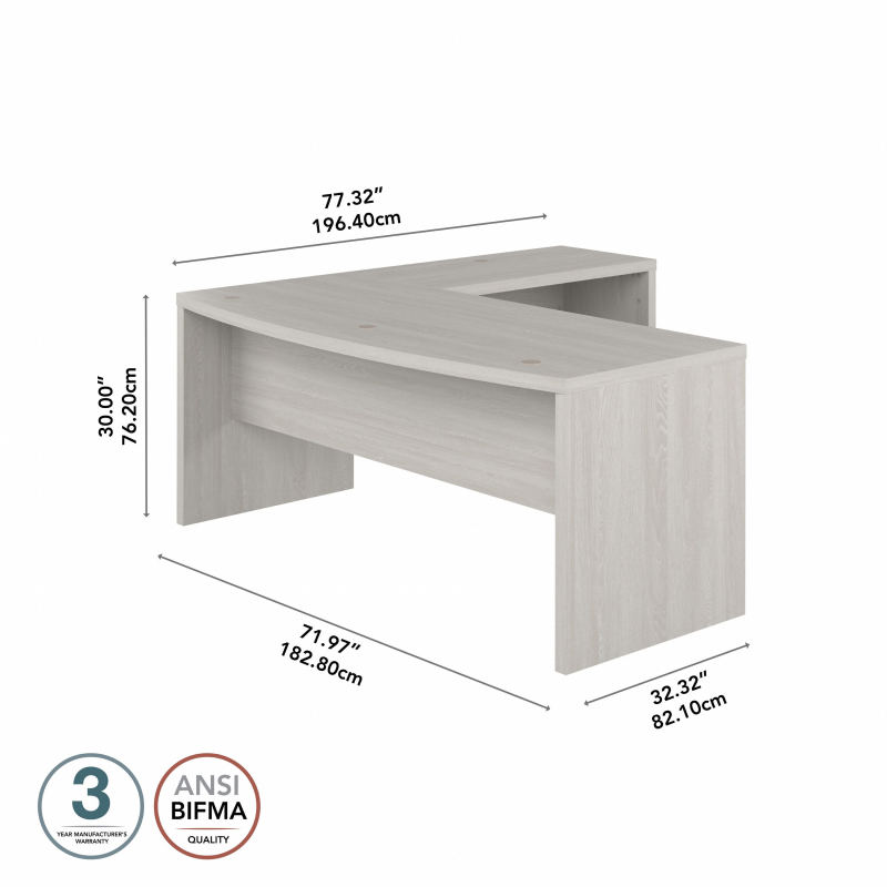72" Modern L-Shaped Bow-Front Office Desk in Gray Sand - Image 4