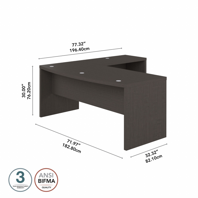 72" Modern L-Shaped Bow-Front Office Desk in Charcoal Maple - Image 4