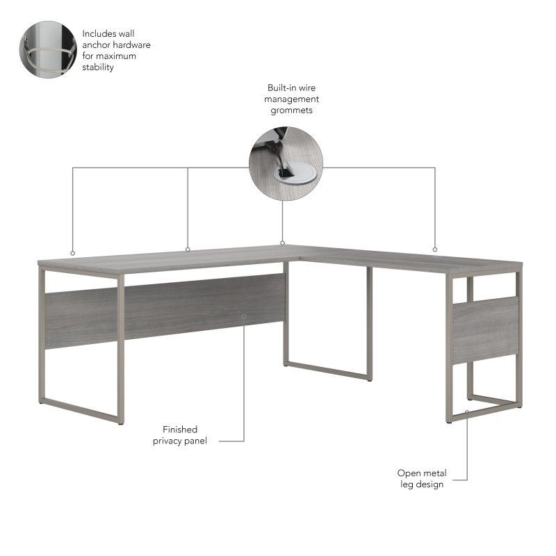 72??Modern Executive L-Shaped Office Desk in Platinum Gray - Image 3