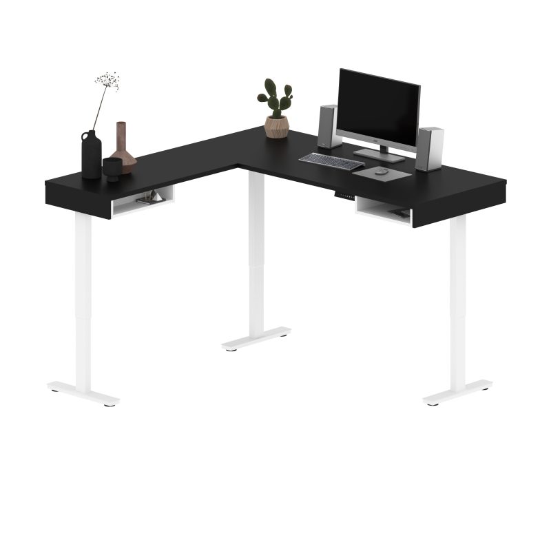 71" L-Shaped Sleek Black & White Standing Desk - Image 2
