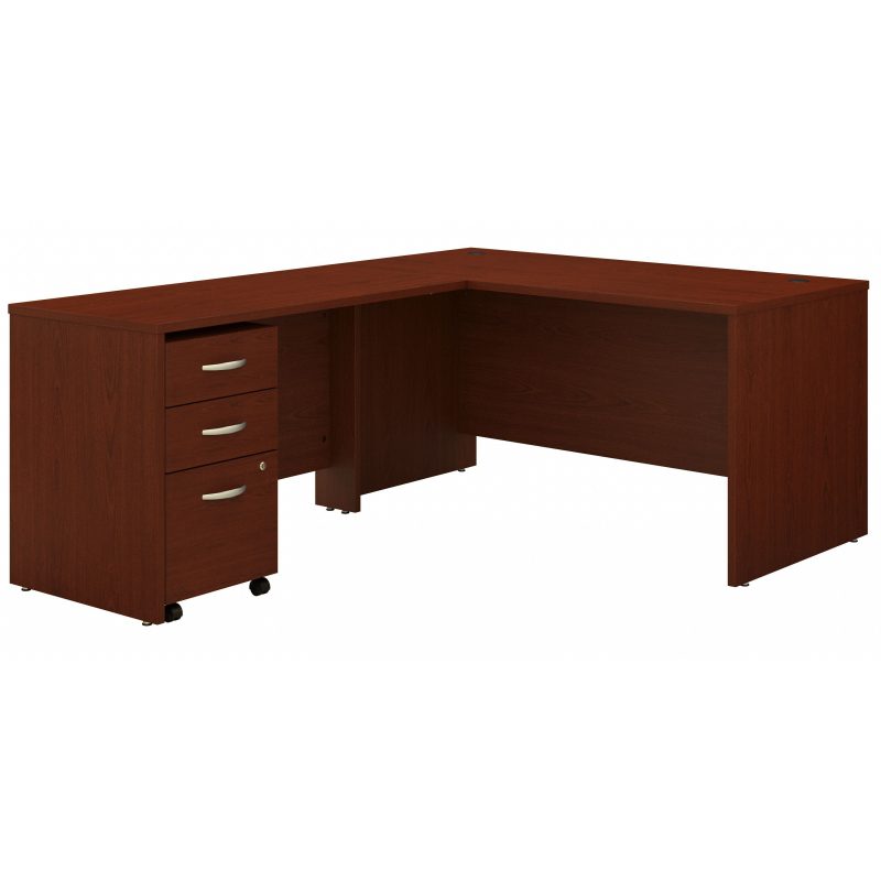 60" L-Shaped Desk with Mobile Pedestal in Mahogany - Image 2