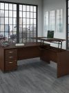 72" x 78" Mocha Cherry L-Shaped Desk with Sit/Stand Return and Mobile File
