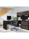 71" x 83" L-shaped Desk with Hutch & Oversized File Cabinet in Antigua & Black