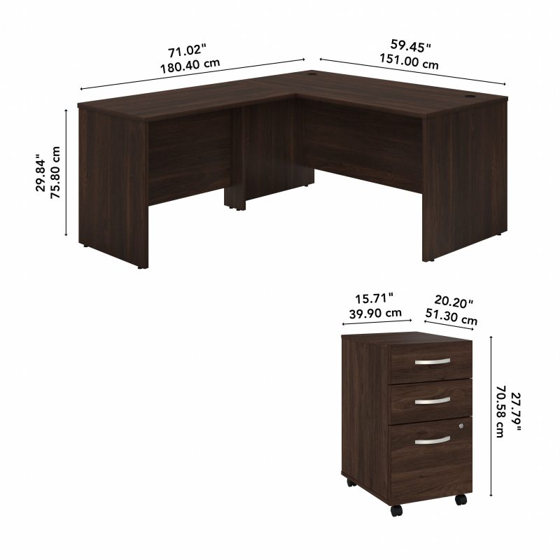 Black Walnut 60" x 72" L-Shaped Desk with Mobile Pedestal - Image 3