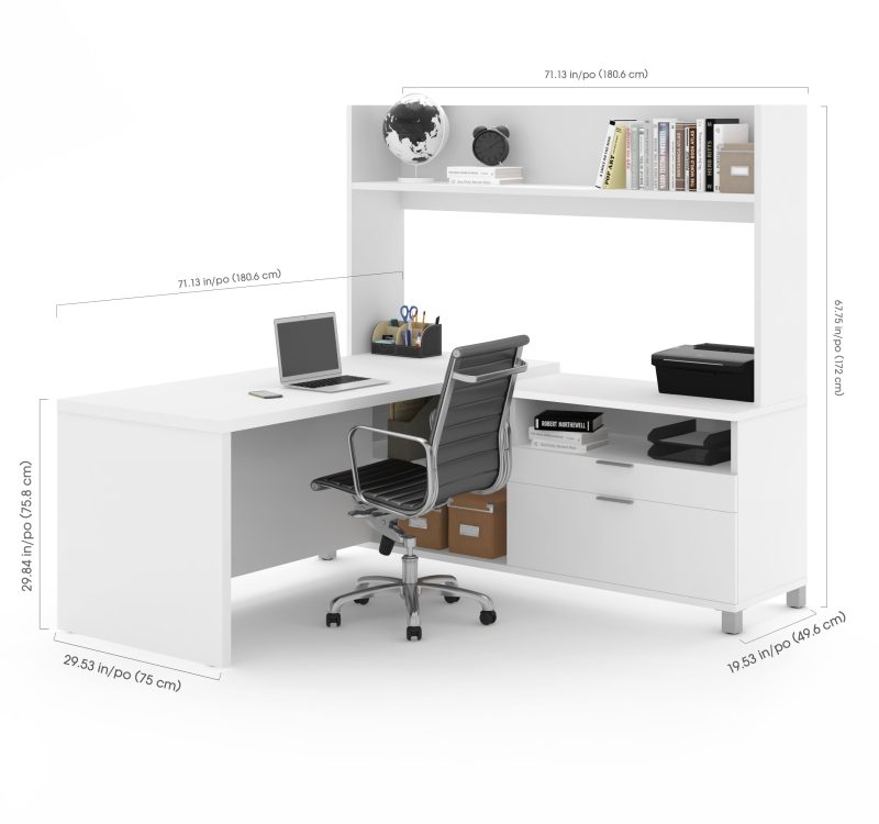 White 71" x 71" L-Shaped Office Desk with Hutch - Image 4