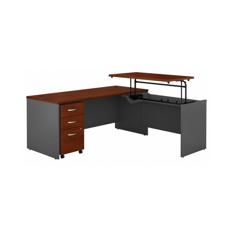 72" x 72" Cherry & Gray L-Shaped Desk with Sit-Stand Return and Mobile File - Image 2