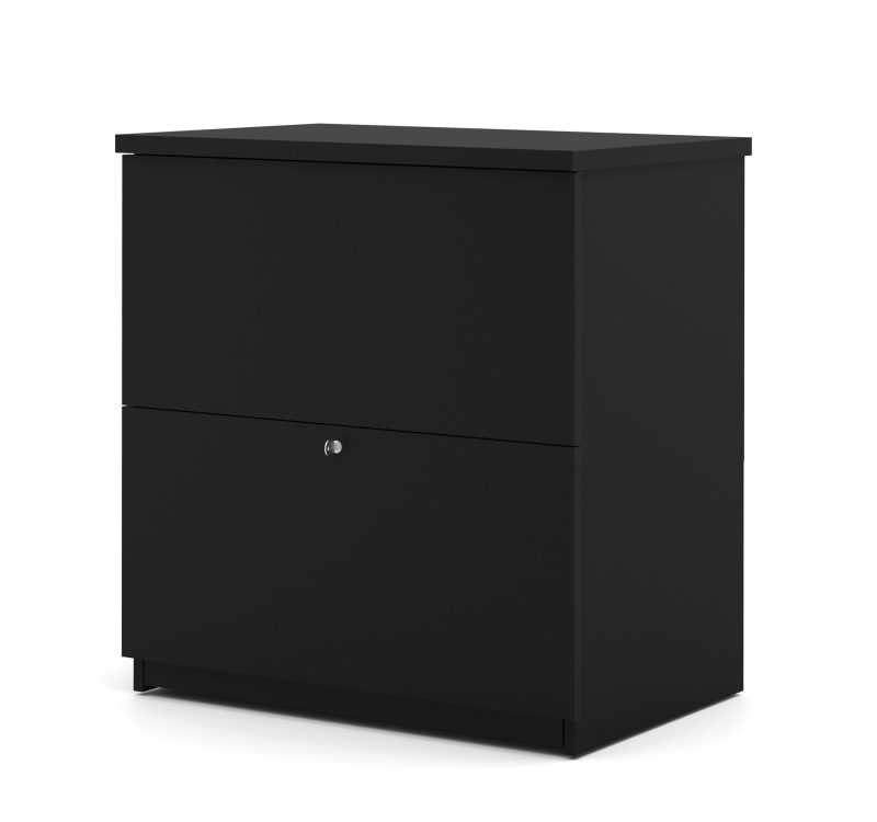 Deep Gray & Black L-shaped Modern Desk with Single Pedestal - Image 4
