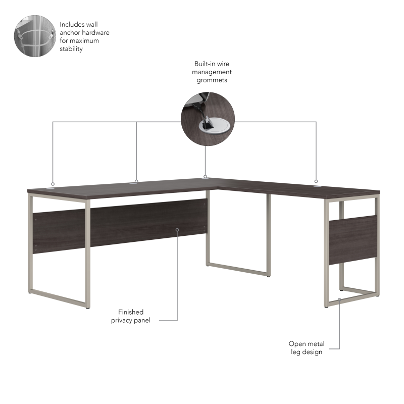 72" Modern L-Shaped Office Desk in Storm Gray - Image 3