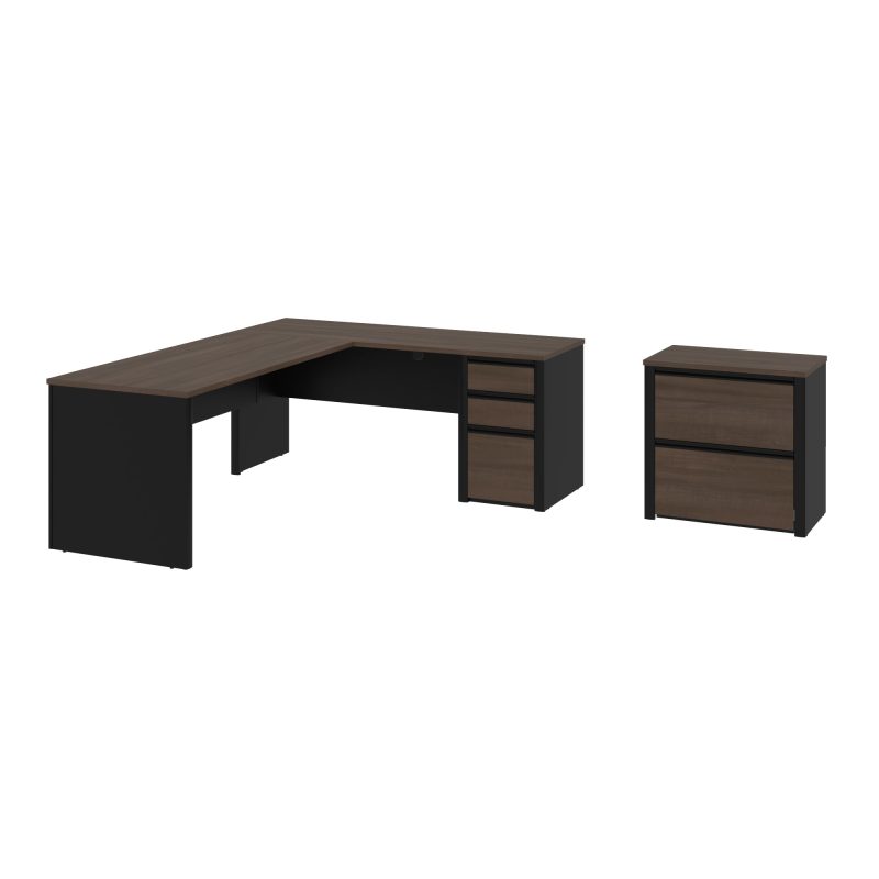 Antigua & Black L-shaped Office Desk with Extra Lateral File - Image 3