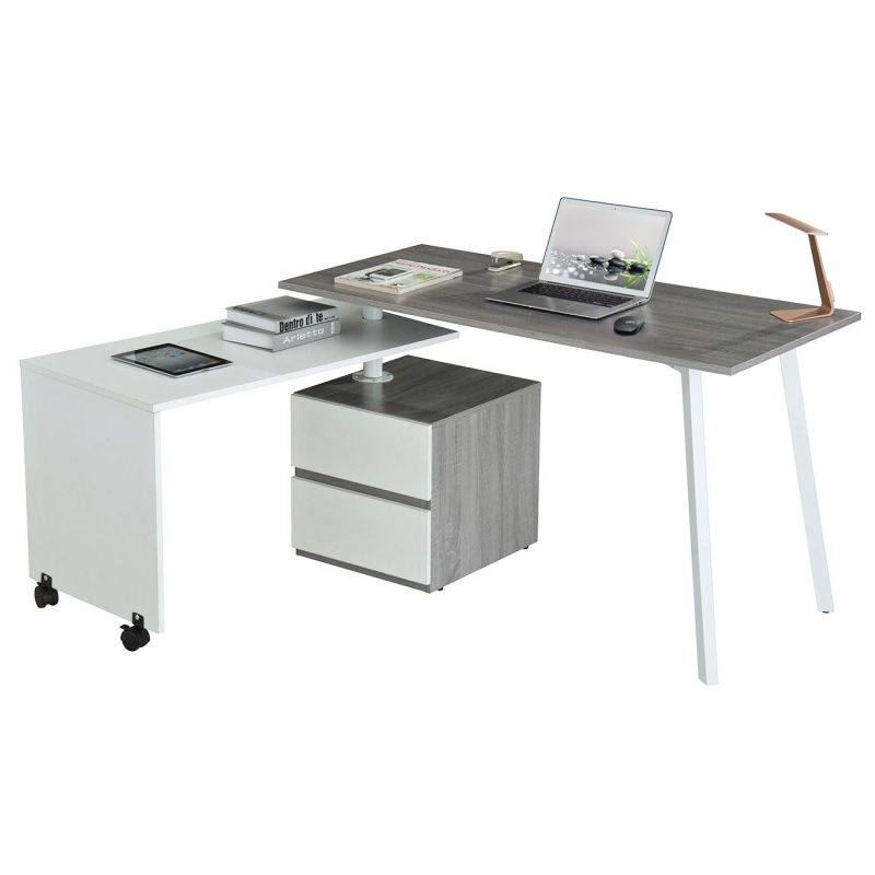 58" L-Shaped Transforming Desk in Gray & White - Image 2