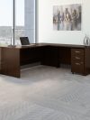 72" L-shaped Desk with 3-Drawer Mobile Pedestal in Mocha Cherry