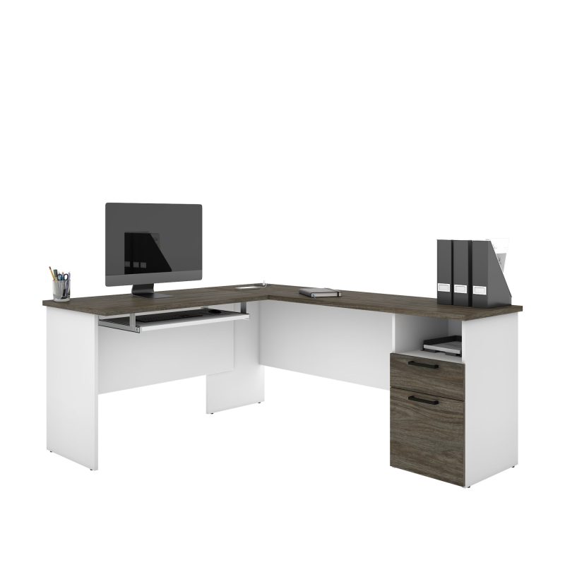 White & Walnut Gray Modern L-shaped Desk - Image 2