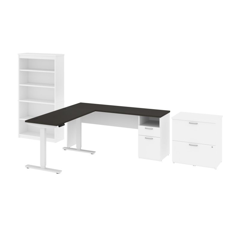 72" L-Shaped Adjustable 3-Piece Desk Set in Slate and White - Image 4