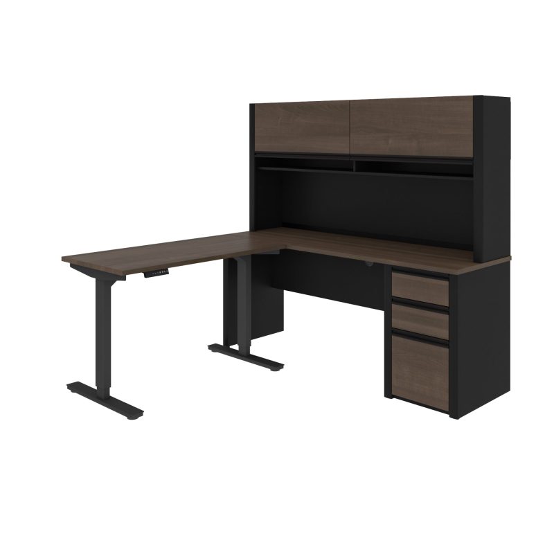 Modern Antigua and Black Desk & Hutch with Included Height Adjustable Desk - Image 3