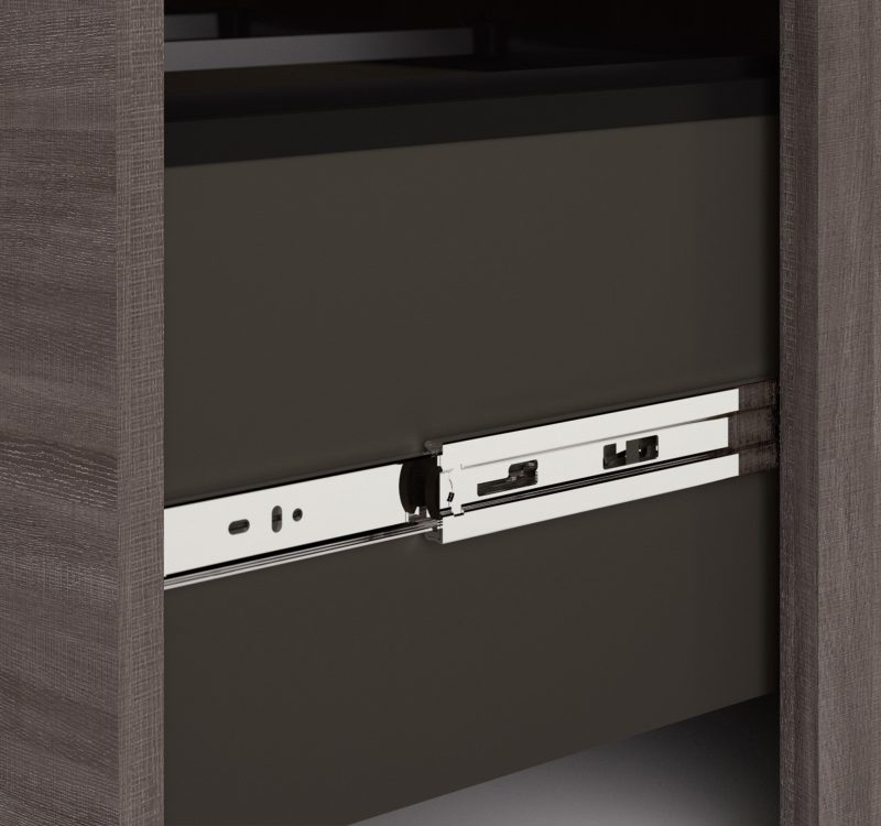 Modern Bark Gray L-shaped Desk and Hutch with Frosted Glass Doors - Image 5