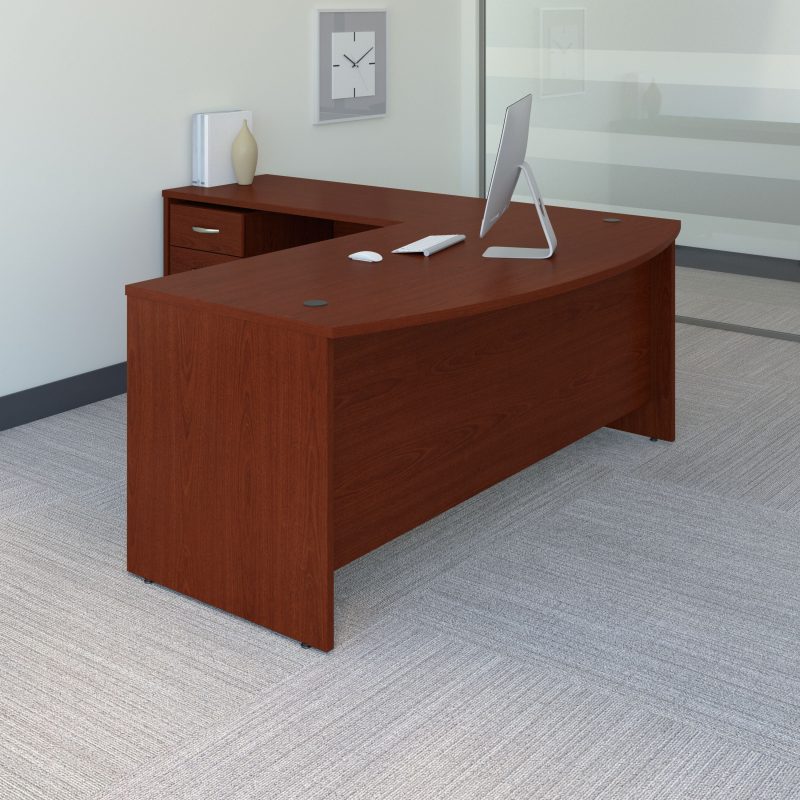 Mahogany Bow-Front Desk with Mobile Pedestal - Image 2