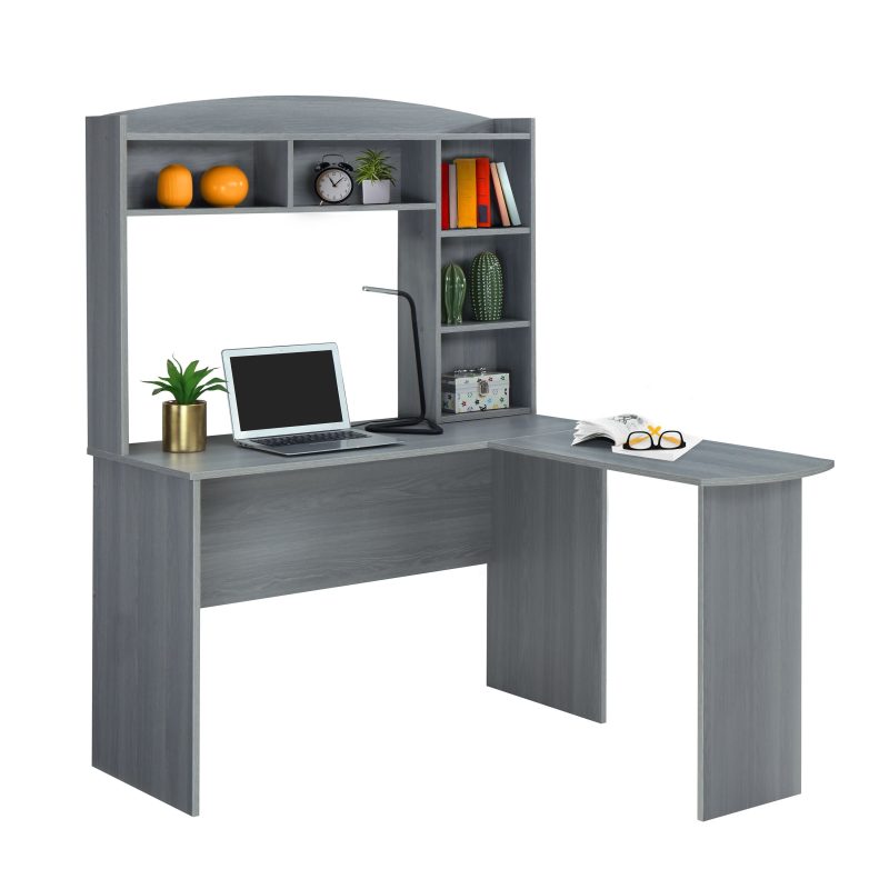 47" Gray Modern L-Desk with Hutch - Image 2