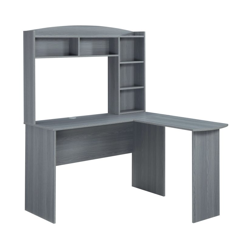 47" Gray Modern L-Desk with Hutch - Image 3