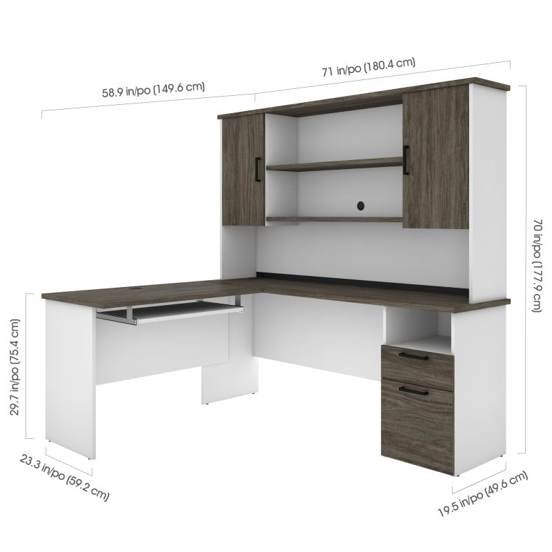 White & Walnut Gray Modern L-shaped Desk with Hutch - Image 5