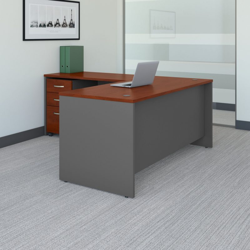 Hansen Cherry 66" X 77" L-Shaped Office Desk with Mobile Pedestal - Image 2