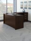 60" Right-Handed L-shaped Desk with 3-Drawer Mobile Pedestal in Mocha Cherry