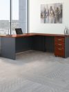 72" Modern L-shaped Desk with 3-Drawer Mobile File Cabinet in Hansen Cherry/Graphite Gray