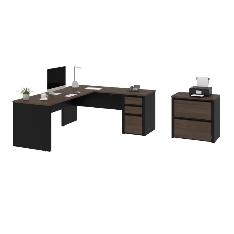 Antigua & Black L-shaped Office Desk with Extra Lateral File - Image 2
