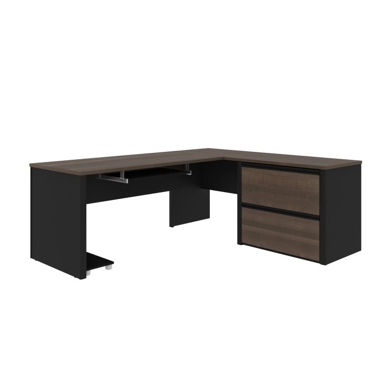 71" x 83" L-Shaped Desk with Oversized File Drawers in Antigua and Black - Image 3