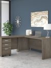 Modern Hickory 72" x 72" L-shaped Desk with Mobile Pedestal