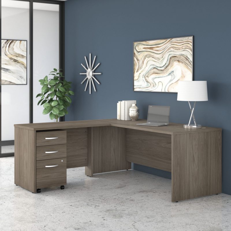 Modern Hickory 72" x 72" L-shaped Desk with Mobile Pedestal