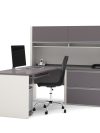 Slate & Sandstone L-shaped Desk with Hutch & Oversized Pedestal
