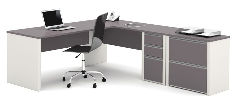 Slate & Sandstone Single Ped L-shaped Office Desk with Included Lateral File - Image 2