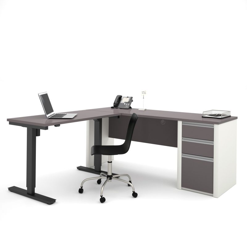 71" Slate & Sandstone Single Pedestal Desk & 48" Standing Desk - Image 2