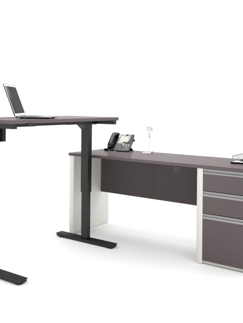 71" Slate & Sandstone Single Pedestal Desk & 48" Standing Desk