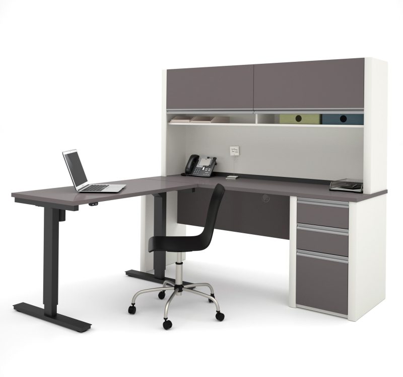 Slate & Sandstone Desk & Hutch with Height-Adjustable Desk - Image 3