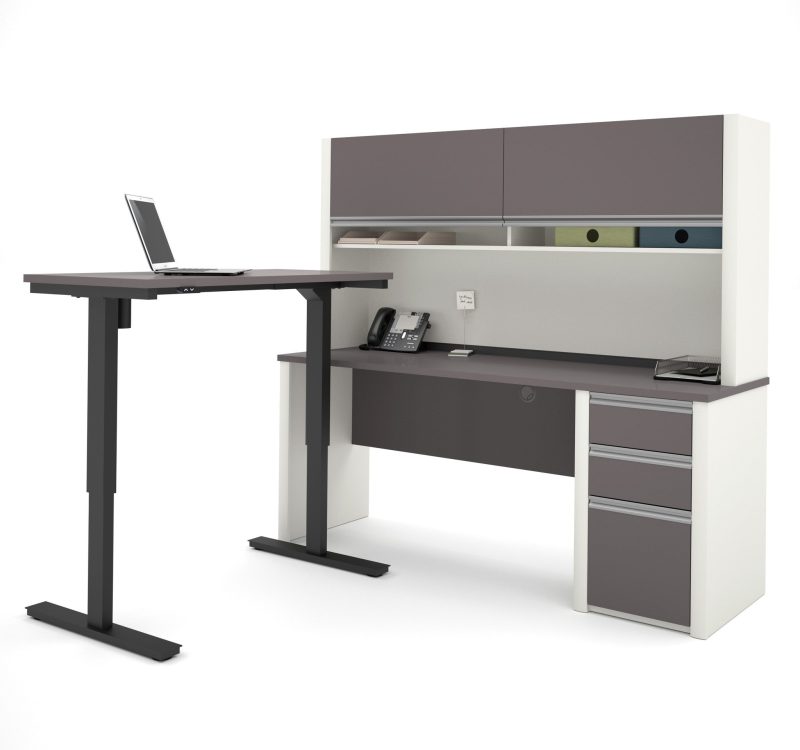 Slate & Sandstone Desk & Hutch with Height-Adjustable Desk - Image 2