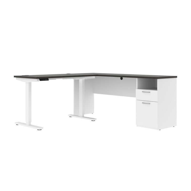 71" Adjustable L-Desk with Filing Area in Deep Gray & White - Image 3