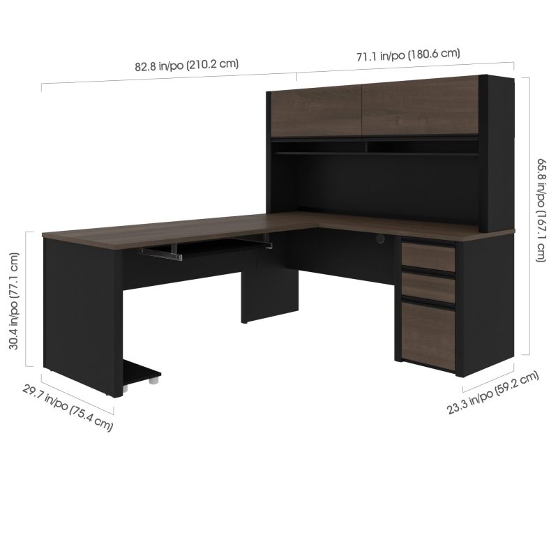 71" x 83" L-shaped Desk with Included Hutch in Antigua and Black - Image 4