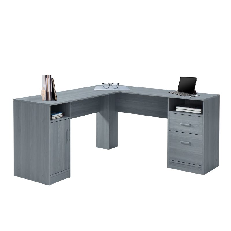 60" Gray L-Desk with Dual Cabinets - Image 2